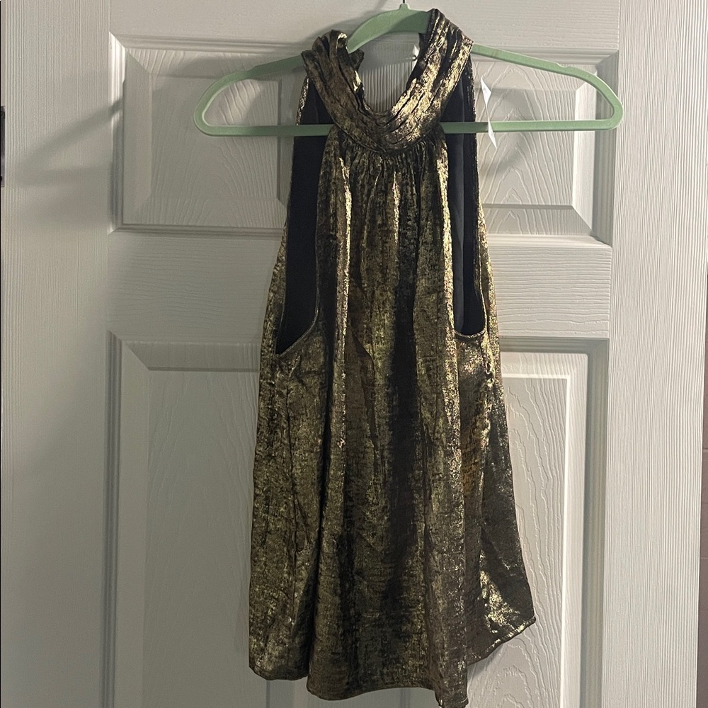 New York & Company gold metallic halter top